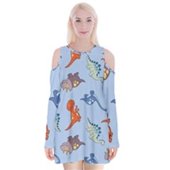 Dinosaurs - Baby Blue Velvet Long Sleeve Shoulder Cutout Dress by WensdaiAmbrose