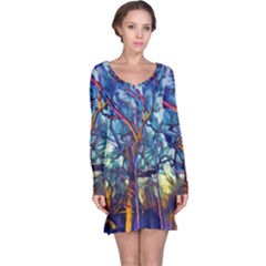 Tree Colorful Nature Landscape Long Sleeve Nightdress by Pakrebo