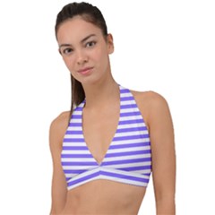 Lilac Purple Stripes Halter Plunge Bikini Top by snowwhitegirl