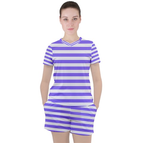 Lilac Purple Stripes Women s Tee And Shorts Set by snowwhitegirl