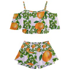 Citrus Tropical Orange Pink Kids  Off Shoulder Skirt Bikini by snowwhitegirl