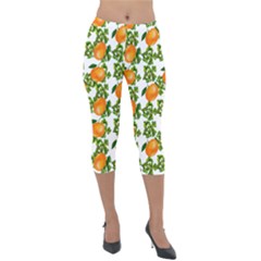 Citrus Tropical Orange White Lightweight Velour Capri Leggings  by snowwhitegirl