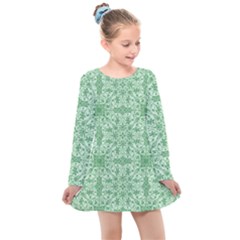 Ornamental Green Kids  Long Sleeve Dress by snowwhitegirl