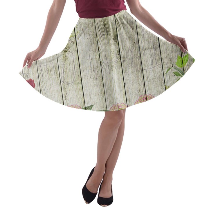 Floral Wood Wall A-line Skater Skirt