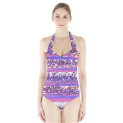 Abstract Pastel Pink Blue Halter Swimsuit by snowwhitegirl