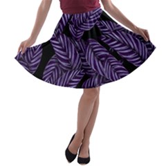 Tropical Leaves Purple A-line Skater Skirt by snowwhitegirl