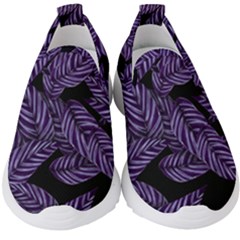 Tropical Leaves Purple Kids  Slip On Sneakers by snowwhitegirl