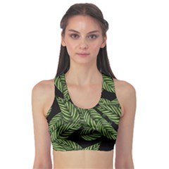 Tropical Leaves On Black Sports Bra by snowwhitegirl