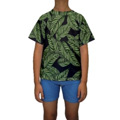 Tropical Leaves On Black Kids  Short Sleeve Swimwear by snowwhitegirl