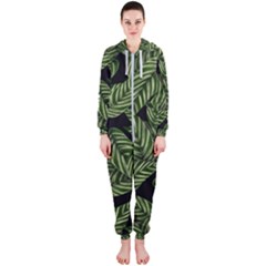 Tropical Leaves On Black Hooded Jumpsuit (ladies)  by snowwhitegirl