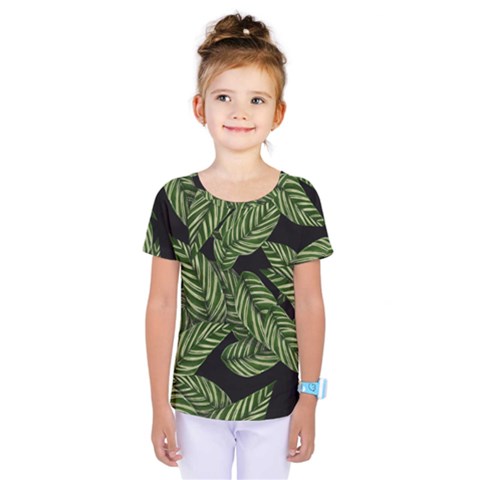 Tropical Leaves On Black Kids  One Piece Tee by snowwhitegirl