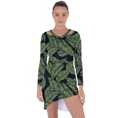 Tropical Leaves On Black Asymmetric Cut-out Shift Dress by snowwhitegirl