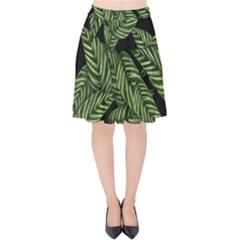 Tropical Leaves On Black Velvet High Waist Skirt by snowwhitegirl