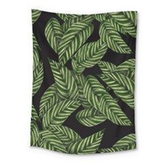 Tropical Leaves On Black Medium Tapestry by snowwhitegirl