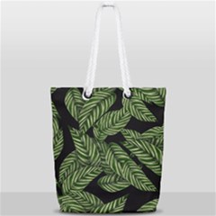 Tropical Leaves On Black Full Print Rope Handle Tote (small) by snowwhitegirl