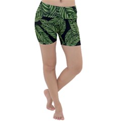 Tropical Leaves On Black Lightweight Velour Yoga Shorts by snowwhitegirl