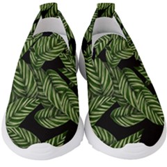 Tropical Leaves On Black Kids  Slip On Sneakers by snowwhitegirl