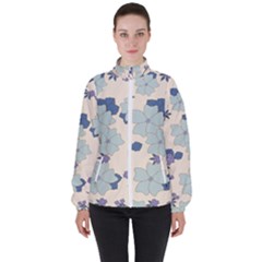 Vintage Floral Blue Pattern High Neck Windbreaker (women) by snowwhitegirl