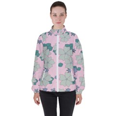 Vintage Floral Lilac Pattern Pink High Neck Windbreaker (women) by snowwhitegirl