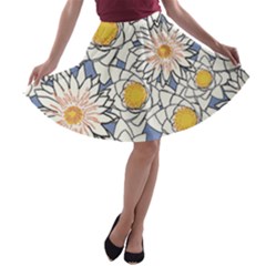 Vintage White Flowers A-line Skater Skirt by snowwhitegirl