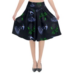 Gothic Girl Rose Black Pattern Flared Midi Skirt by snowwhitegirl