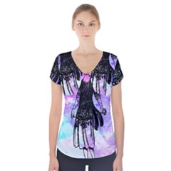 Vintage Girl Abstract Watercolor Short Sleeve Front Detail Top by snowwhitegirl