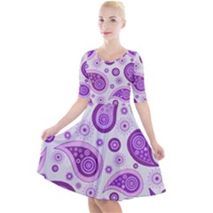 Retro Paisley Purple Quarter Sleeve A-line Dress by snowwhitegirl