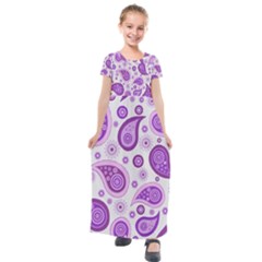 Retro Paisley Purple Kids  Short Sleeve Maxi Dress by snowwhitegirl