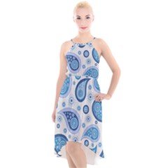 Retro Paisley Blue High-low Halter Chiffon Dress  by snowwhitegirl