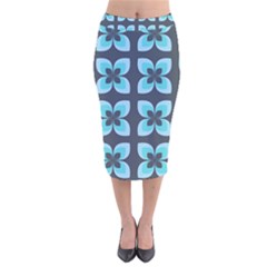 Retro Flower Blue Velvet Midi Pencil Skirt by snowwhitegirl