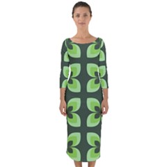 Retro Flower Green Quarter Sleeve Midi Bodycon Dress by snowwhitegirl