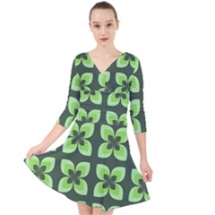 Retro Flower Green Quarter Sleeve Front Wrap Dress by snowwhitegirl