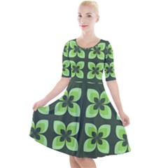 Retro Flower Green Quarter Sleeve A-line Dress by snowwhitegirl