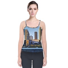 Columbus Skyline Velvet Spaghetti Strap Top by Riverwoman