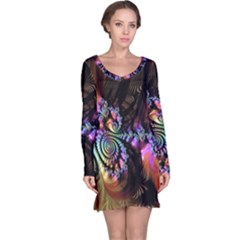 Fractal Colorful Background Long Sleeve Nightdress by Pakrebo