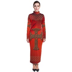 Wonderful Celtic Cross On Vintage Background Turtleneck Maxi Dress by FantasyWorld7