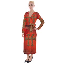 Wonderful Celtic Cross On Vintage Background Velvet Maxi Wrap Dress by FantasyWorld7