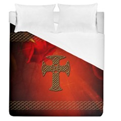 Wonderful Celtic Cross On Vintage Background Duvet Cover (queen Size) by FantasyWorld7