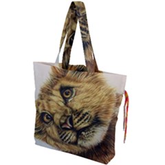 Lion Cub Drawstring Tote Bag by ArtByThree