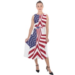 A Star With An American Flag Pattern Midi Tie-back Chiffon Dress by Sudhe