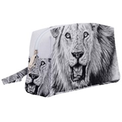 Lion Wildlife Art And Illustration Pencil Wristlet Pouch Bag (large) by Sudhe