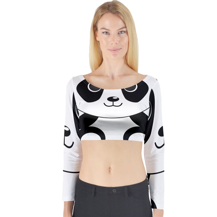 Bear Panda Bear Panda Animals Long Sleeve Crop Top