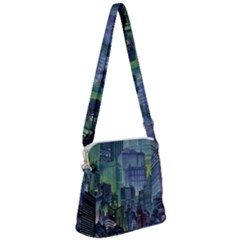 City Night Landmark Zipper Messenger Bag by Sudhe