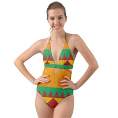 Burger Bread Food Cheese Vegetable Halter Cut-out One Piece Swimsuit by Sudhe