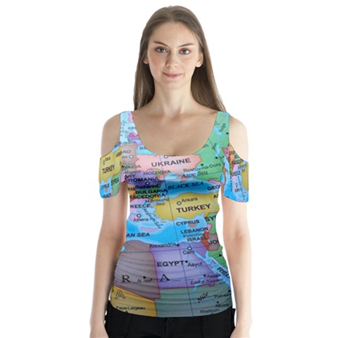 Globe World Map Maps Europe Butterfly Sleeve Cutout Tee  by Sudhe