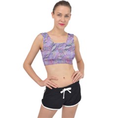 Purple Background Abstract Pattern V-back Sports Bra by Sudhe