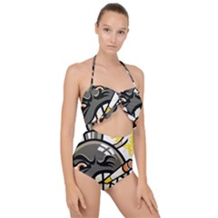 Smoking Cartoon Evil Bomb Cartoon Scallop Top Cut Out Swimsuit by Sudhe