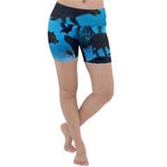 Awesome Black Wolf With Crow And Spider Lightweight Velour Yoga Shorts by FantasyWorld7