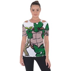 Amphibian Animal Cartoon Reptile Shoulder Cut Out Short Sleeve Top by Sudhe