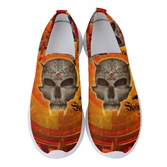 Awesome Skull With Celtic Knot With Fire On The Background Women s Slip On Sneakers by FantasyWorld7